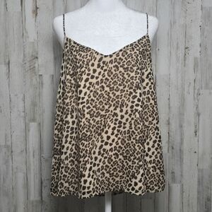 Vince Camuto Brown Black Leopard Lace Up Spaghetti Strap Camisole Size Medium